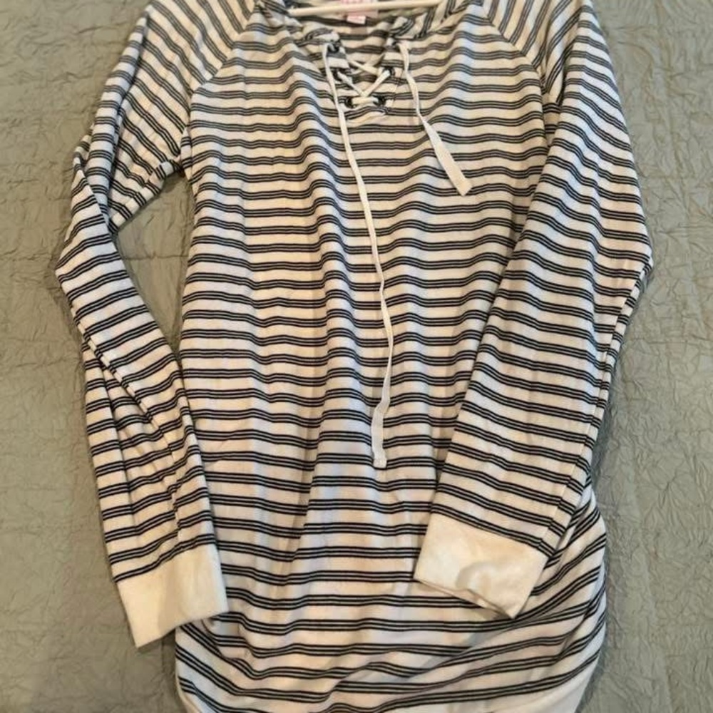 Isabel Maternity by Ingrid & Isabel Striped Lace-Up Sweatshirt - Black and White